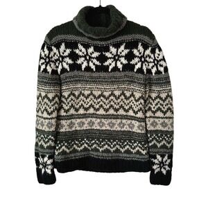 Tangents Wool Blend Turtleneck Sweater Ski Fair Isle Snowflake Ski Cozy Winter S